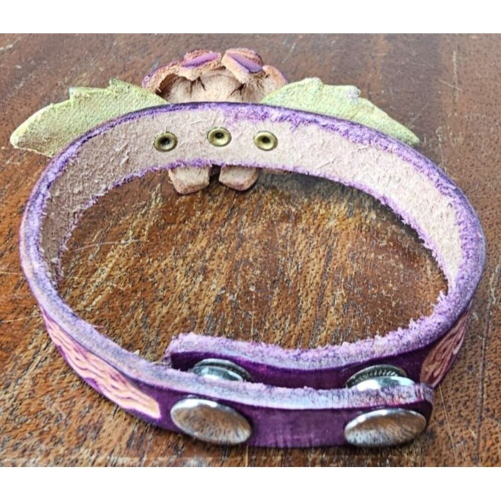GORGEOUS Pink Green Purple Yellow Leather Snap Close Bracelet - Picture 3 of 4